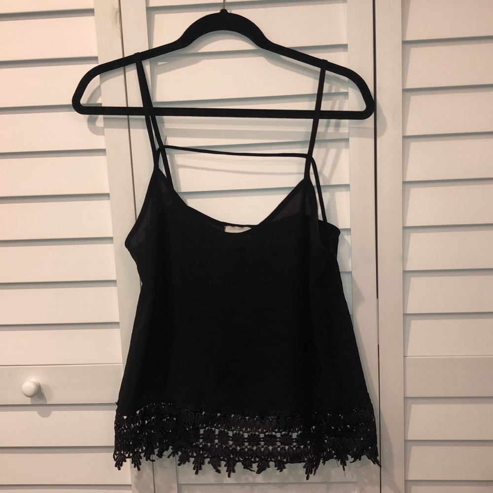Basic black tank top with crochet fringe detailing